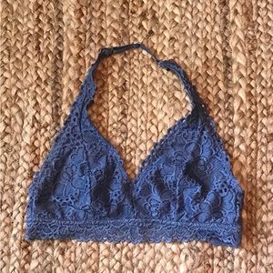 Aerie Hibiscus Blue Lace Adjustable Halter Bra In Medium